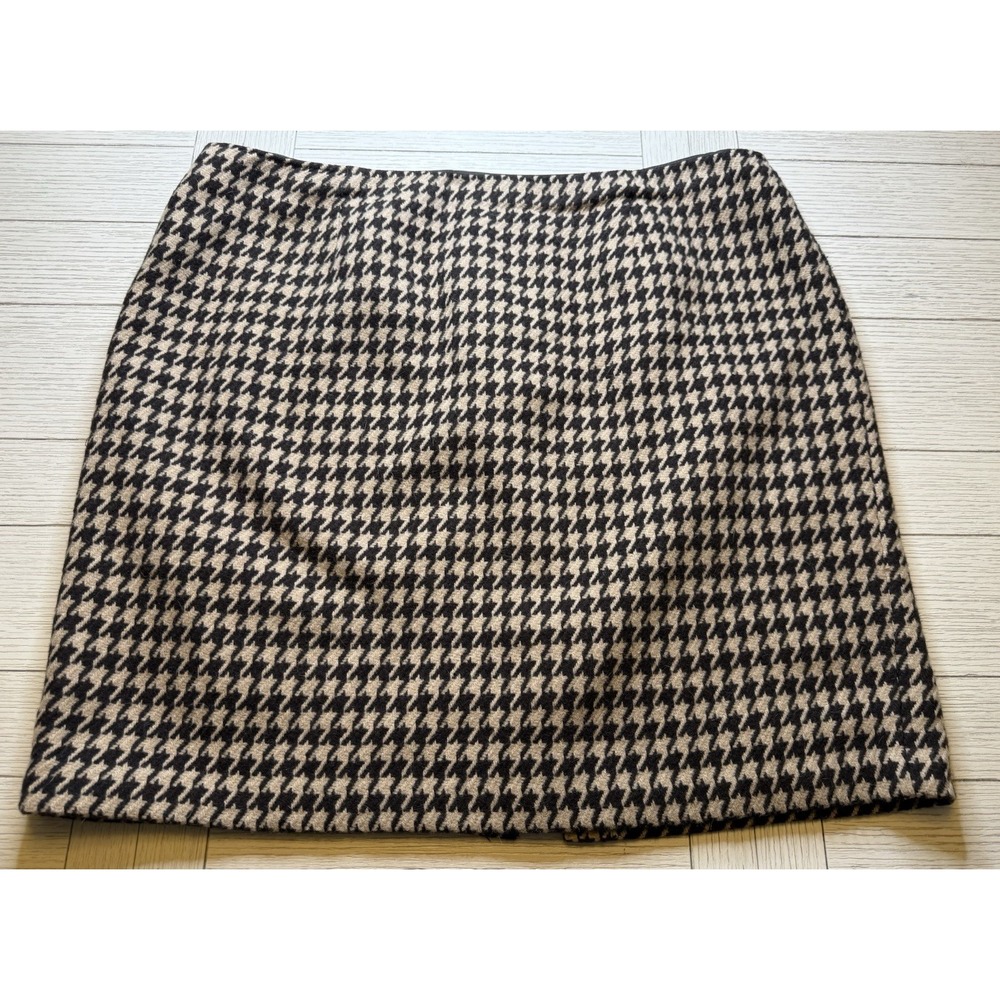 Talbots Wool Blend Lined Mini Pencil Skirt Womens 22W Tan Browm Houndstooth Knit